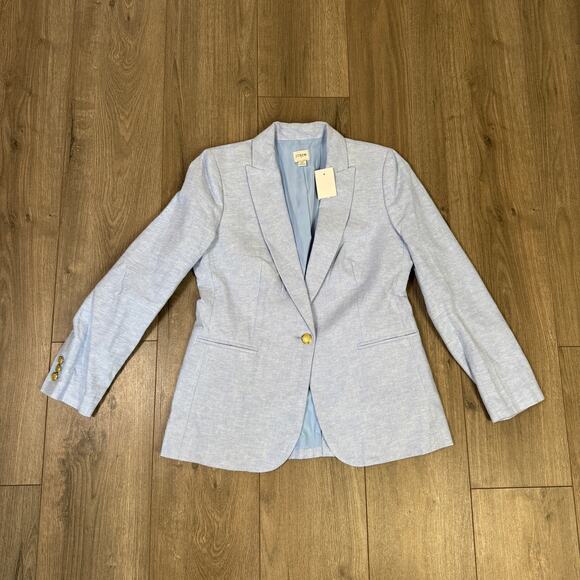 J.Crew Petite Linen-Blend One-Button Blazer WMNS 4P Blue Lined Long Sleeve Notch - Picture 3 of 8